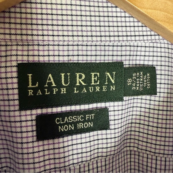 Lauren Ralph Lauren Purple Button Down Shirt Checkered Pattern Size 18 34/35 XL - Picture 4 of 6